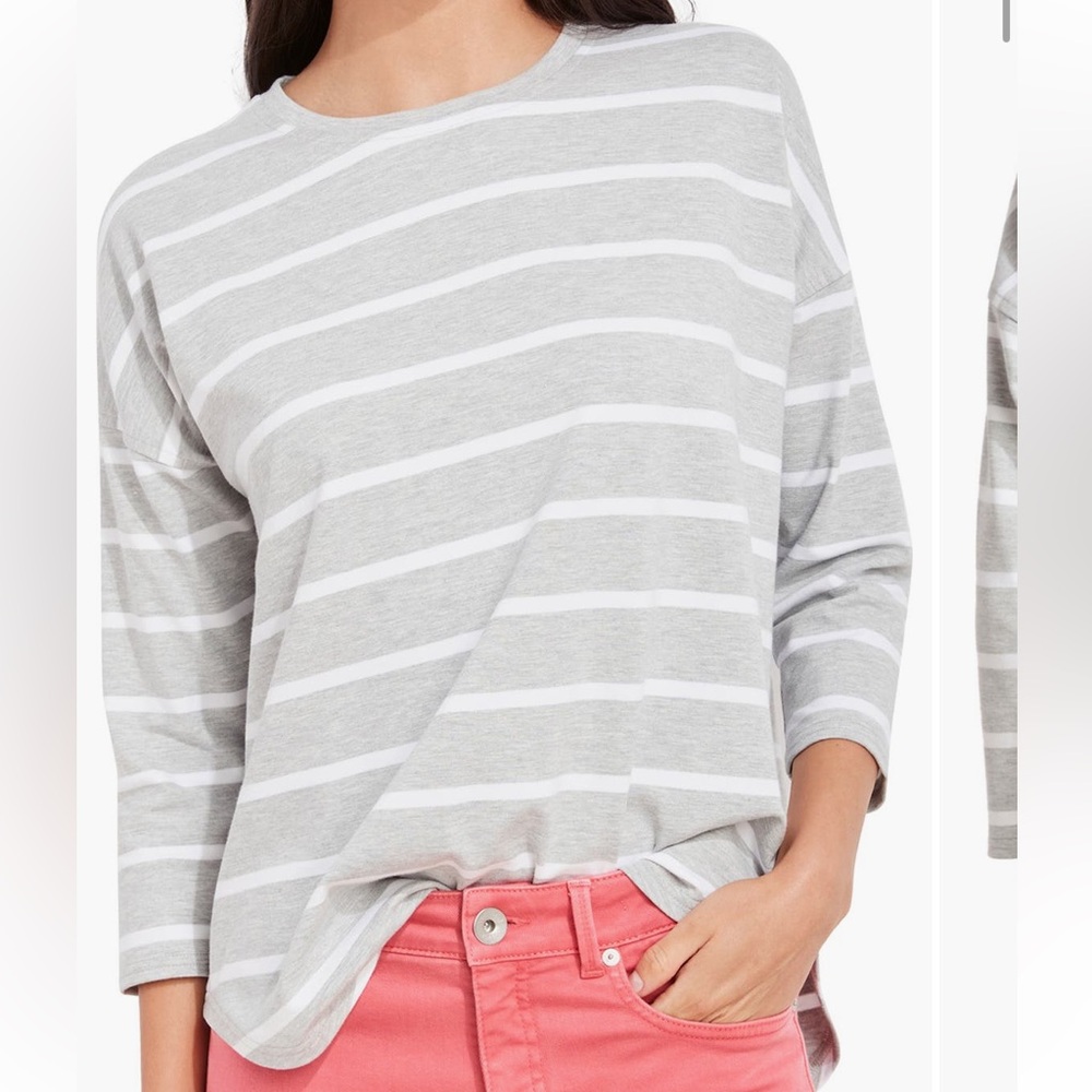 Vineyard Vines Strip Drop Shoulder Shirt - Gray/White Stripe, Size M